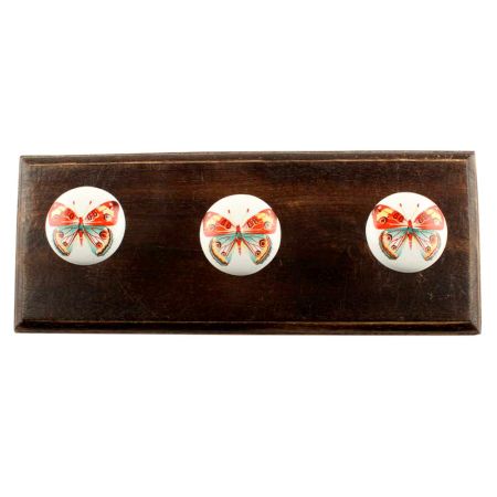 Multicolor Butterfly Ceramic Wooden Hook